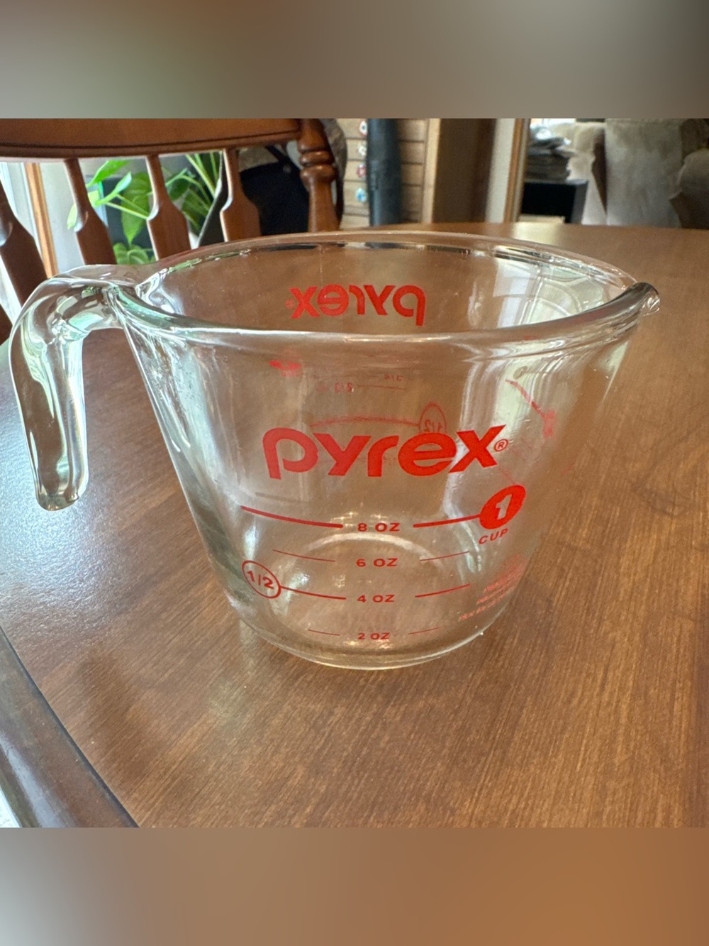 Pyrex Clear Glass Measuring Cup with Red Logo and Markings